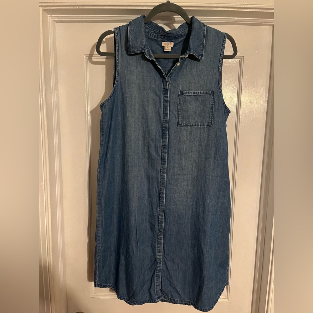 J. Crew Size Medium Sleeveless Denim Shirt Dress Button Up Bohemian A-Line Top